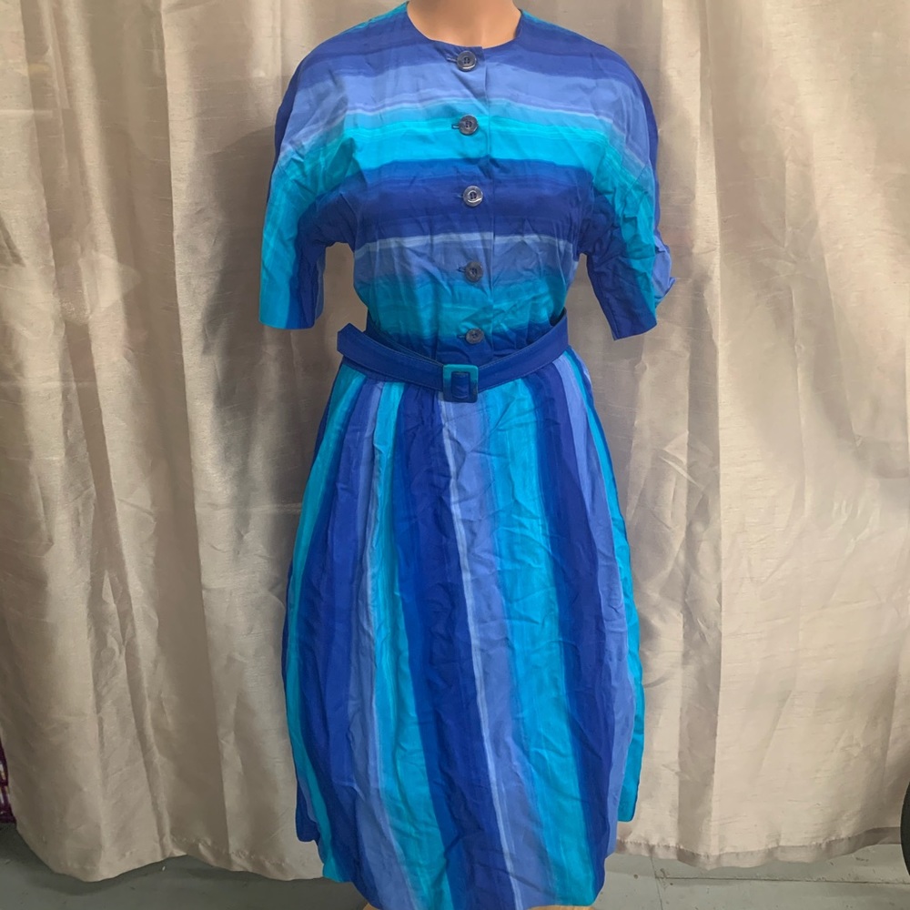 Vintage Watercolor Stripe Day Dress